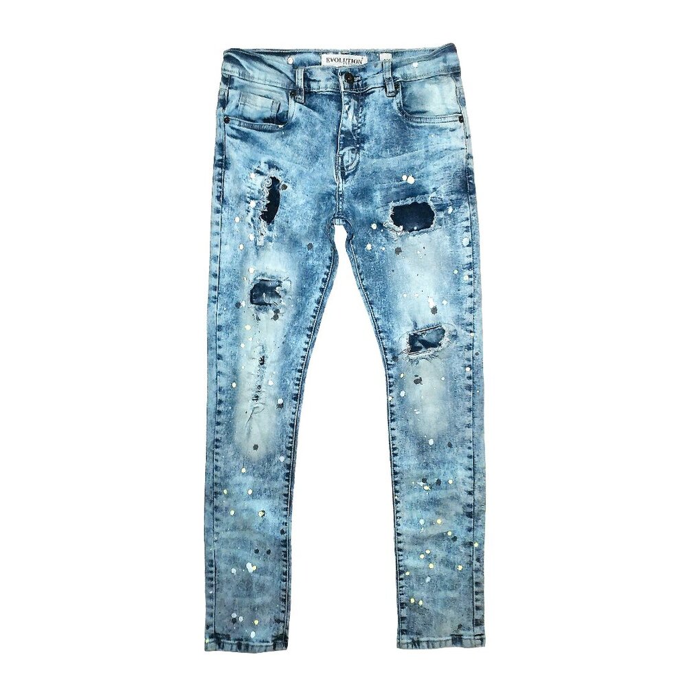 Boy's Evolution In Design Paint Splatter Acid Wash Distressed Moto Jeans Size 18